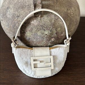 FENDI Croissant Vintage White Sequin Women's Bag Y2K